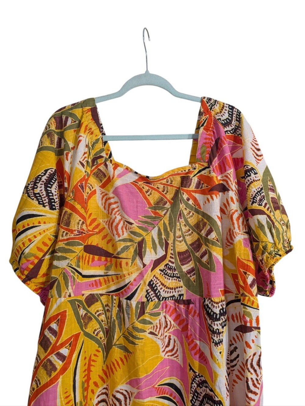 Mille Gabrielle Tropical Print Tiered Cotton Dress | 1X | Puff Sleeve Vacation - Picture 3 of 11